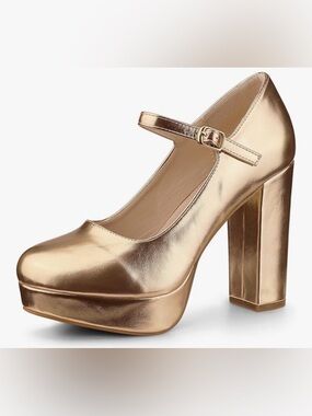 Mary Jane Platform Heels Shoes Chunky Block Pumps Rose Gold Perphy Size 10